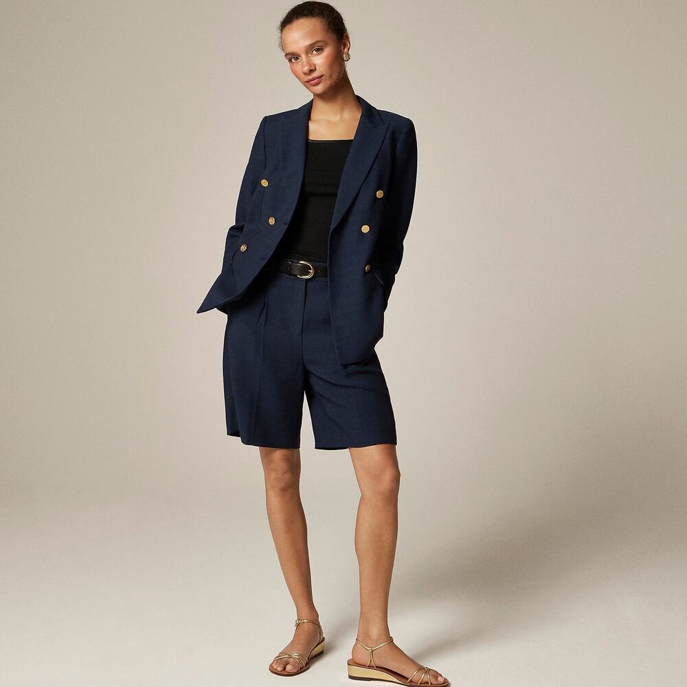 J.Crew Pleated trouser short in luster canvas Navy Size 8 NWT Career Maximalist